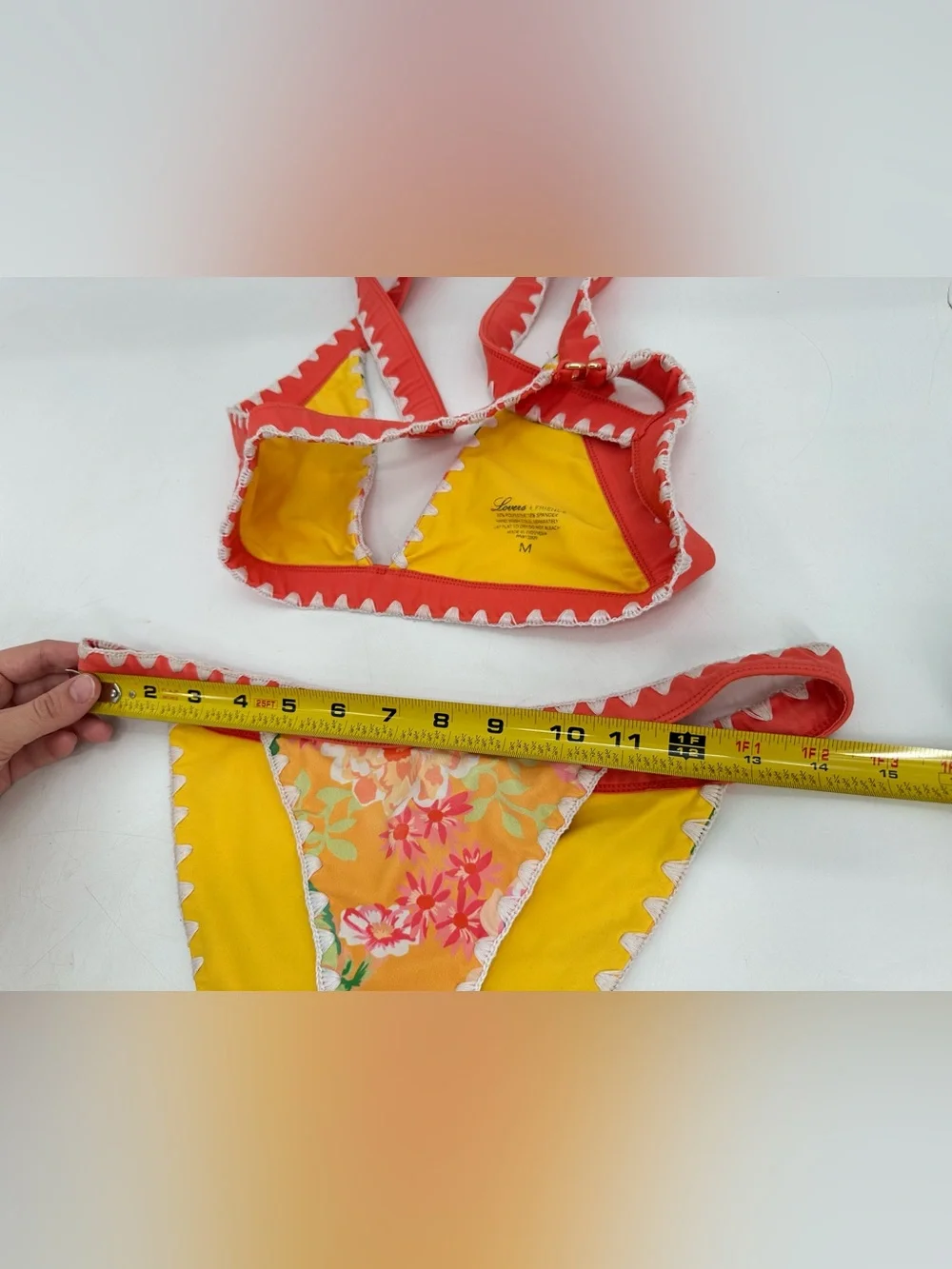 Lovers + Friends Adrift Bikini Yellow Orange Floral Bikini Set Size Medium